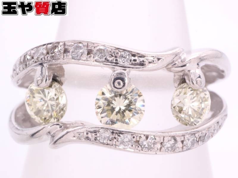 イエローダイヤ0.231+0.205+0.219ct ダイヤ0.13ct デザイン リング 12号 pt900 プラチナ_画像1