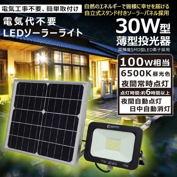 GOODGOODS ソーラーライト LED投光器 30W 昼光色 パネル 屋外 防水 常夜灯 TYH-30WA