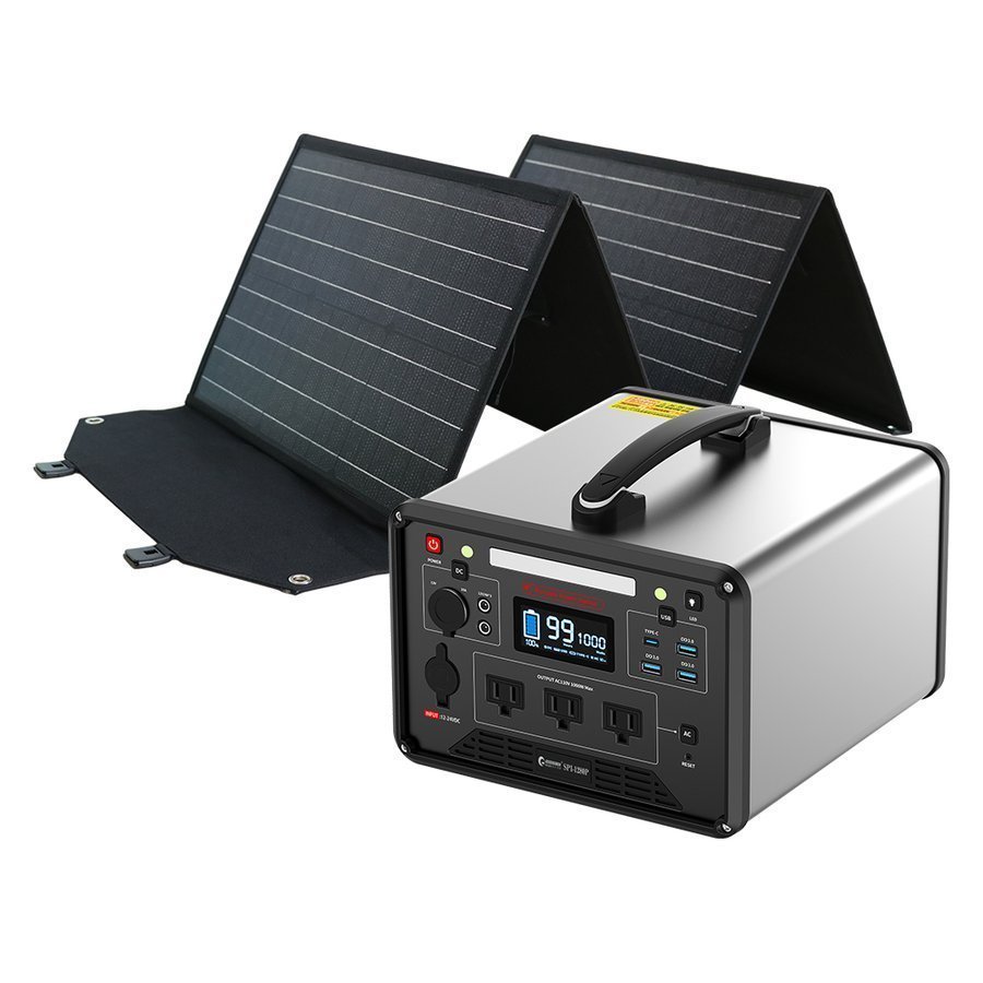 安い セット ポータブル電源 ソーラーパネル 大容量 小型 蓄電池 1280Wh/100Ah リチウム 純正弦波 SPI-1280P 発電機