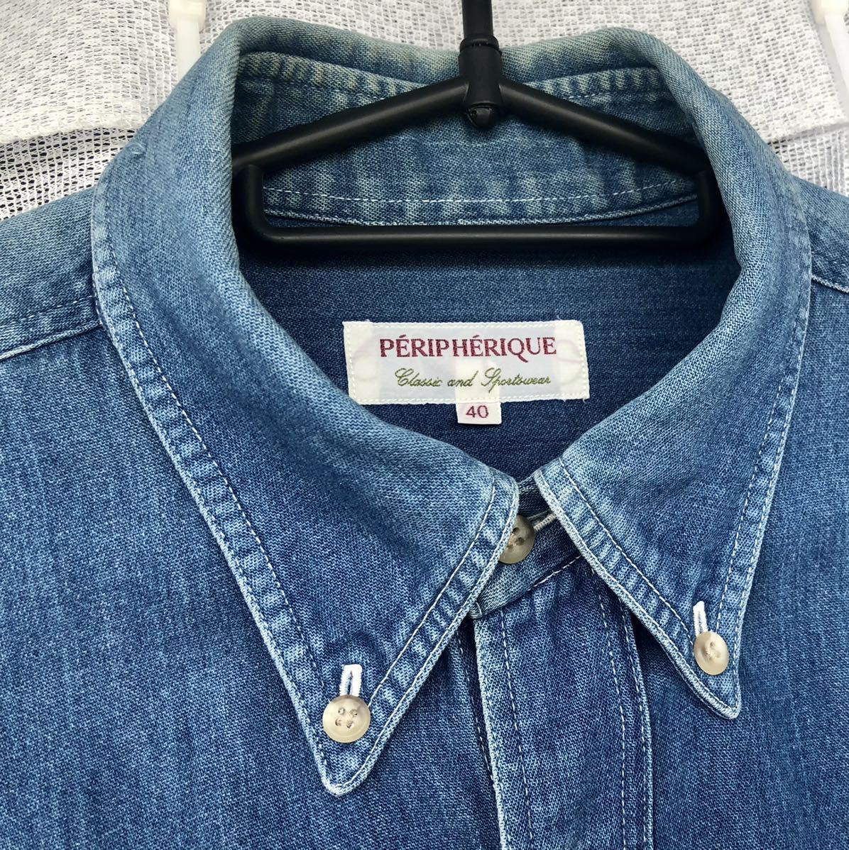 90's ヴィンテージ★PERIPHERIQUE / BDデニムシャツ 40★エイジング美品 インディゴ 長袖ダンガリーシャツ フレンチ ペリフェリック 代官山_画像2