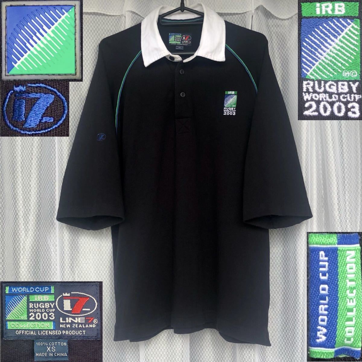 希少★LINE7/七分袖ラガーシャツ XS黒★iRB RUGBY WORLD CUP 2003 AUSTRALIA ラグビーワールドカップ OFFICIAL LICENCED PRODUCT ジャージ_画像1