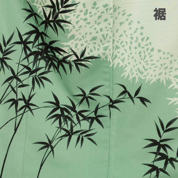 【日本製】仕立上り 袷付下げ 竹笹柄（浅緑色）（015）洗える ポリエステル_画像4