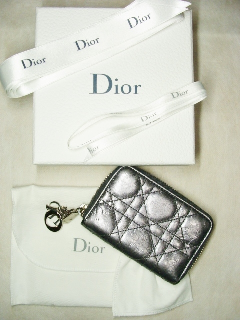 Christian Dior Christian Dior *bai color reti kana -ju round Zip card business card coin multi case inserting 