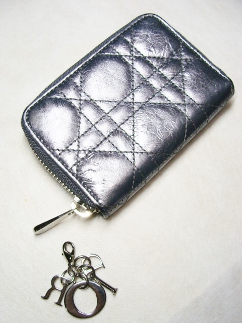 Christian Dior Christian Dior *bai color reti kana -ju round Zip card business card coin multi case inserting 