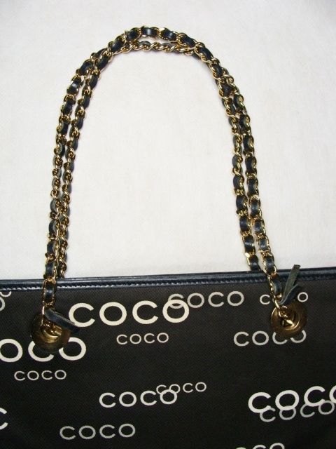 CHANEL シャネル ◇ coco ロゴ マーク プリント 柄 レザー コットン