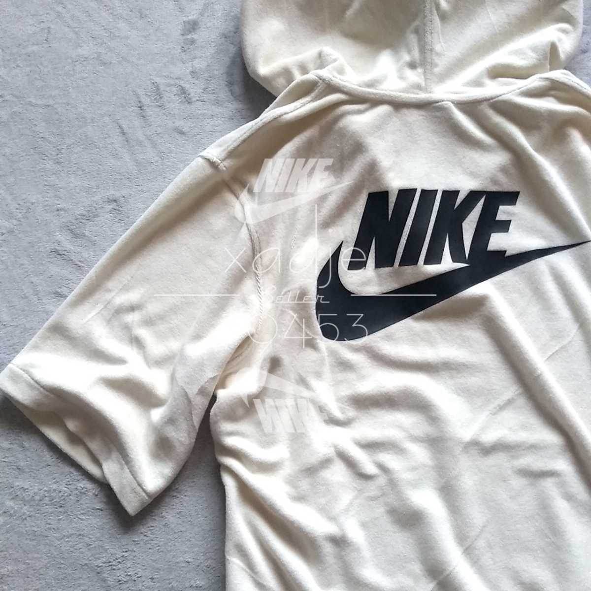 新品 正規品 NIKE ナイキ NSW パイル 半袖 パーカー 白 オフホワイト 黒 スウッシュ プリント 刺繍 ゆるめ XL_画像2