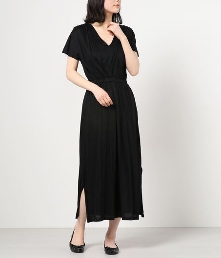 美品 定価3.6万 three dots Linen jersey dress ワンピース 黒 スリードッツ_画像2