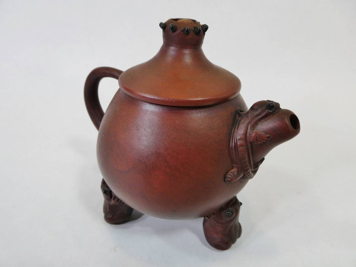 中国 朱泥 急須 蜥蜴 ヤモリ 蛙 三つ足 煎茶道具 /検 宜興紫砂 茶器