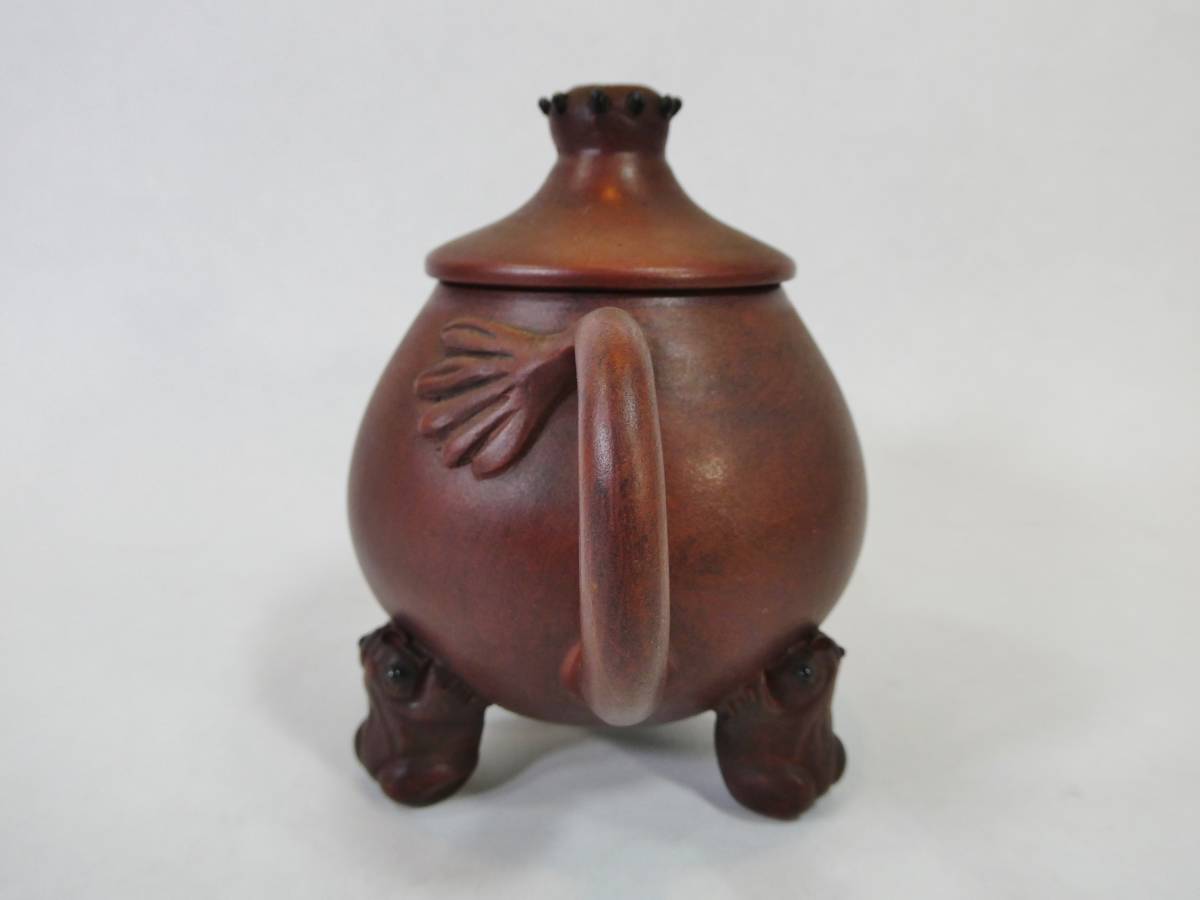 中国 朱泥 急須 蜥蜴 ヤモリ 蛙 三つ足 煎茶道具 /検 宜興紫砂 茶器