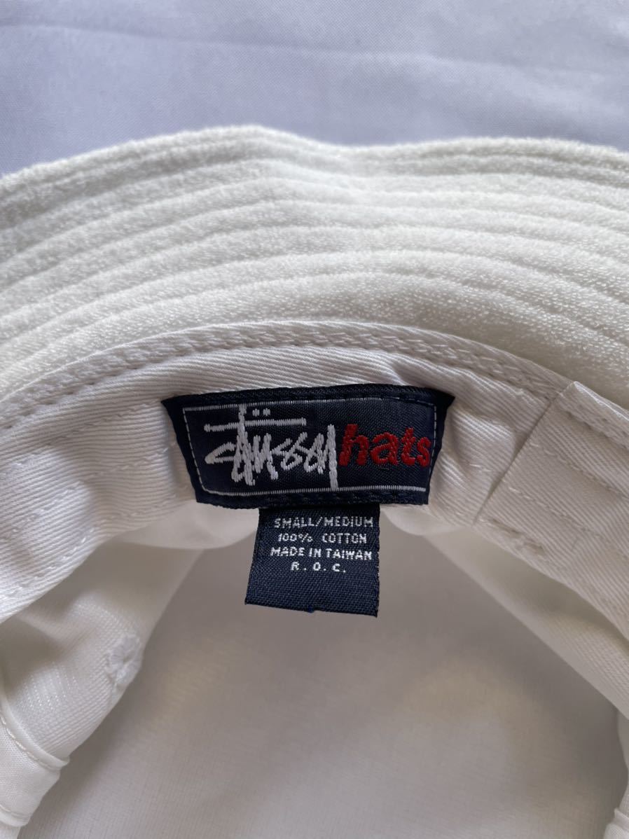 90s old stussy オールドステューシー パイル ハット バケハ バケットハット 帽子 ビンテージ 古着 レア ホワイト 白 台湾製 旧タグ