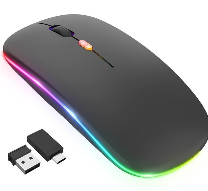  マウス ワイヤレスマウス 2022新登場 静音 薄型 7色ランプ 無線マウス 3DPIモード 2.4GHz