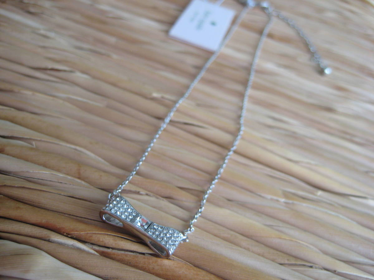 ケイトスペードkate spadeシルバーリボンストーンネックレスペンダントready set bow pave bow mini pendant 新品未使用 _画像7