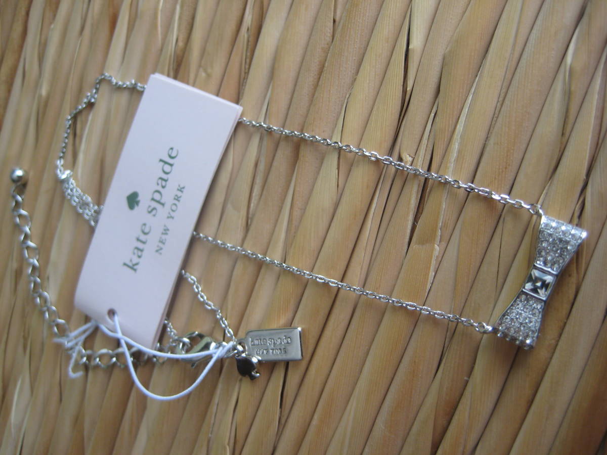  Kate Spade kate spade silver ribbon Stone necklace pendant ready set bow pave bow mini pendant new goods unused 