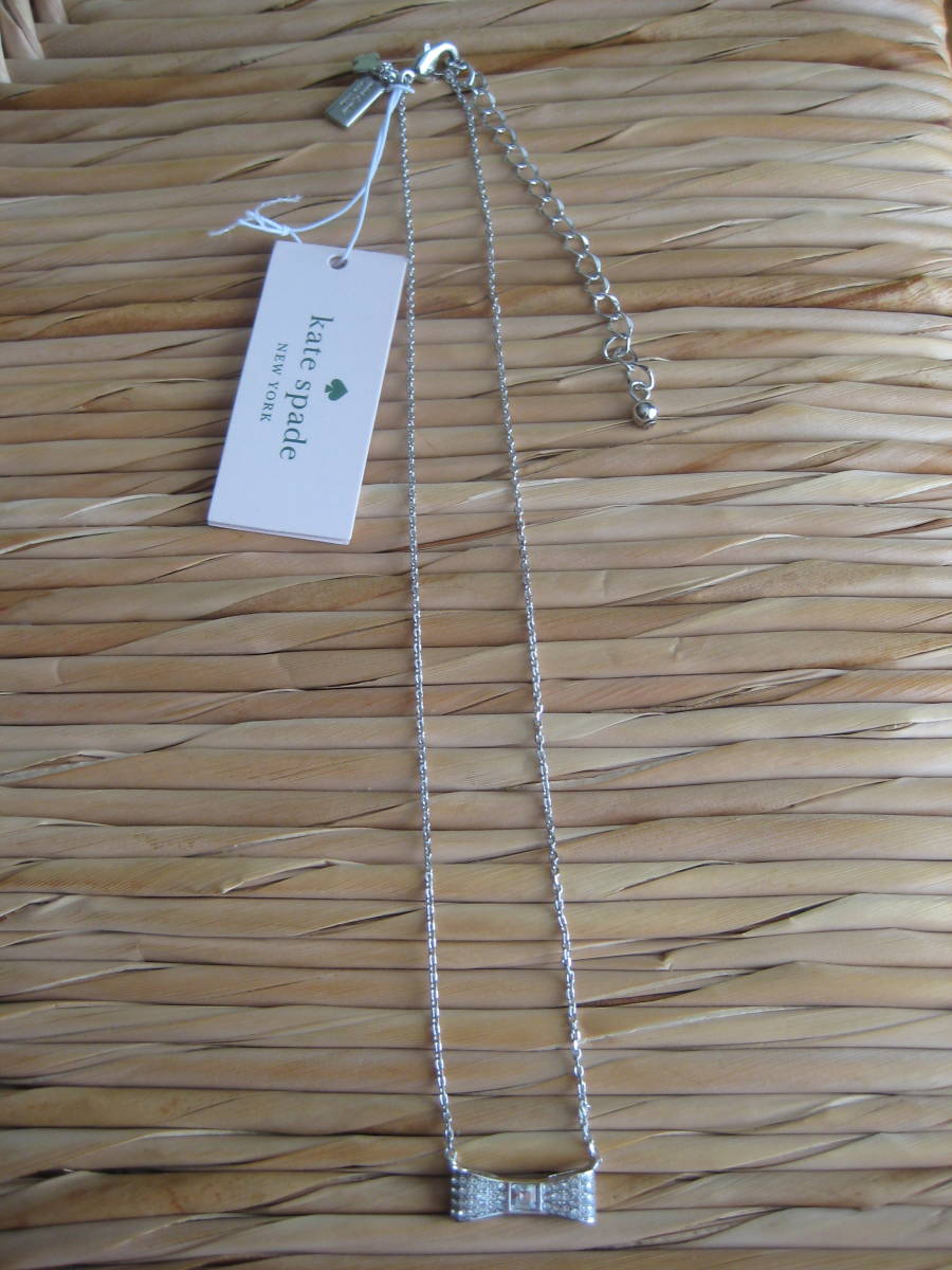  Kate Spade kate spade silver ribbon Stone necklace pendant ready set bow pave bow mini pendant new goods unused 