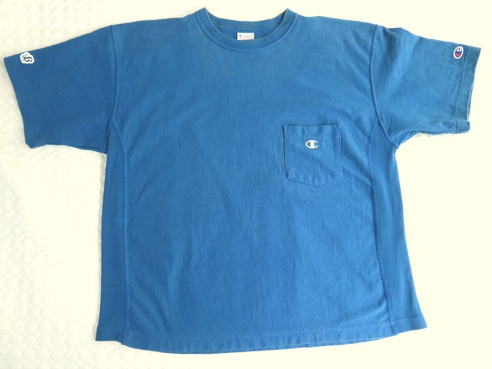 BEAMS BOY × champion Beams Boy special order Champion Rebirth we b pocket T-shirt blue blue size S wide Silhouette 