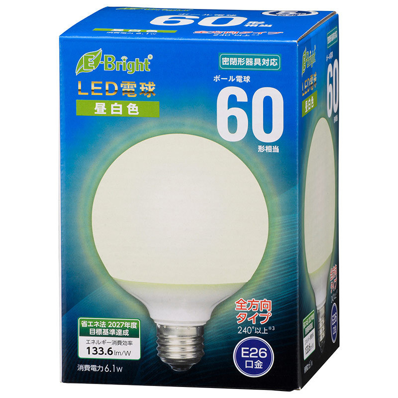 LED電球 ボール電球形 E26 60形 昼白色 全方向｜LDG6N-G AG24 06-4398 オーム電機_画像1