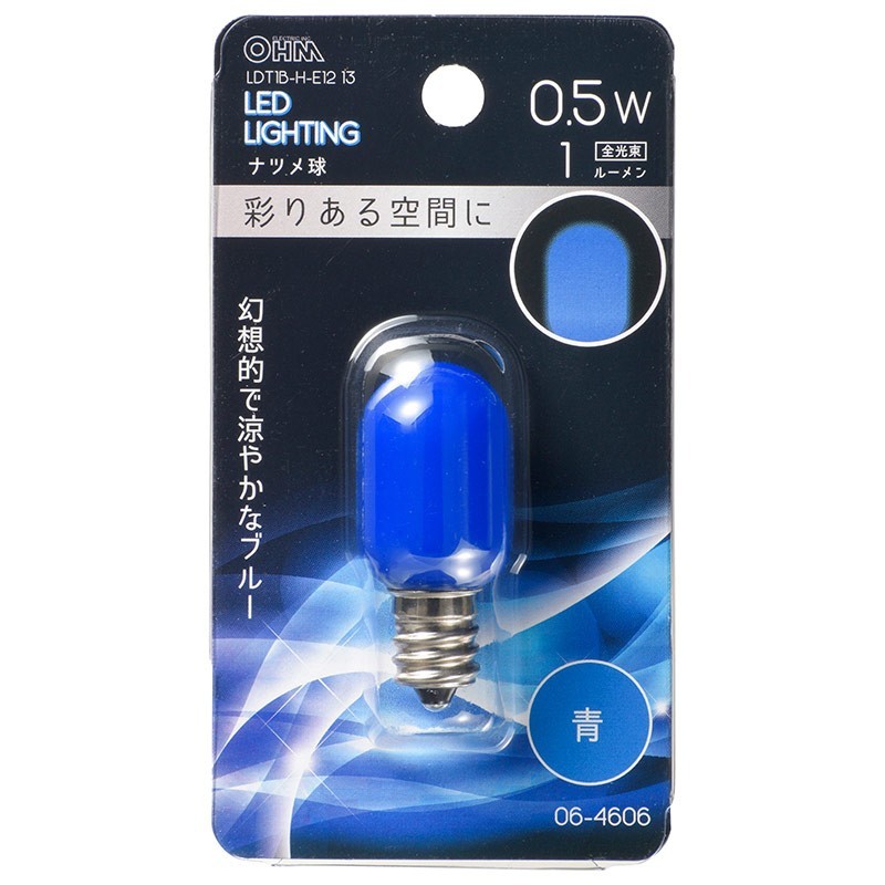 LED電球 ナツメ球形 E12/0.5W 青｜LDT1B-H-E12/13 06-4606 OHM オーム電機_画像1