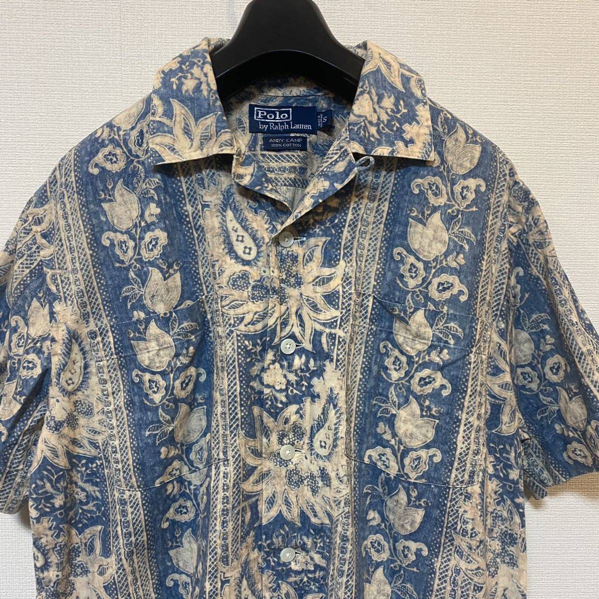 413) 90's POLO Ralph Lauren ANDY CAMP INDIGO ALOHA SHIRT アロハ