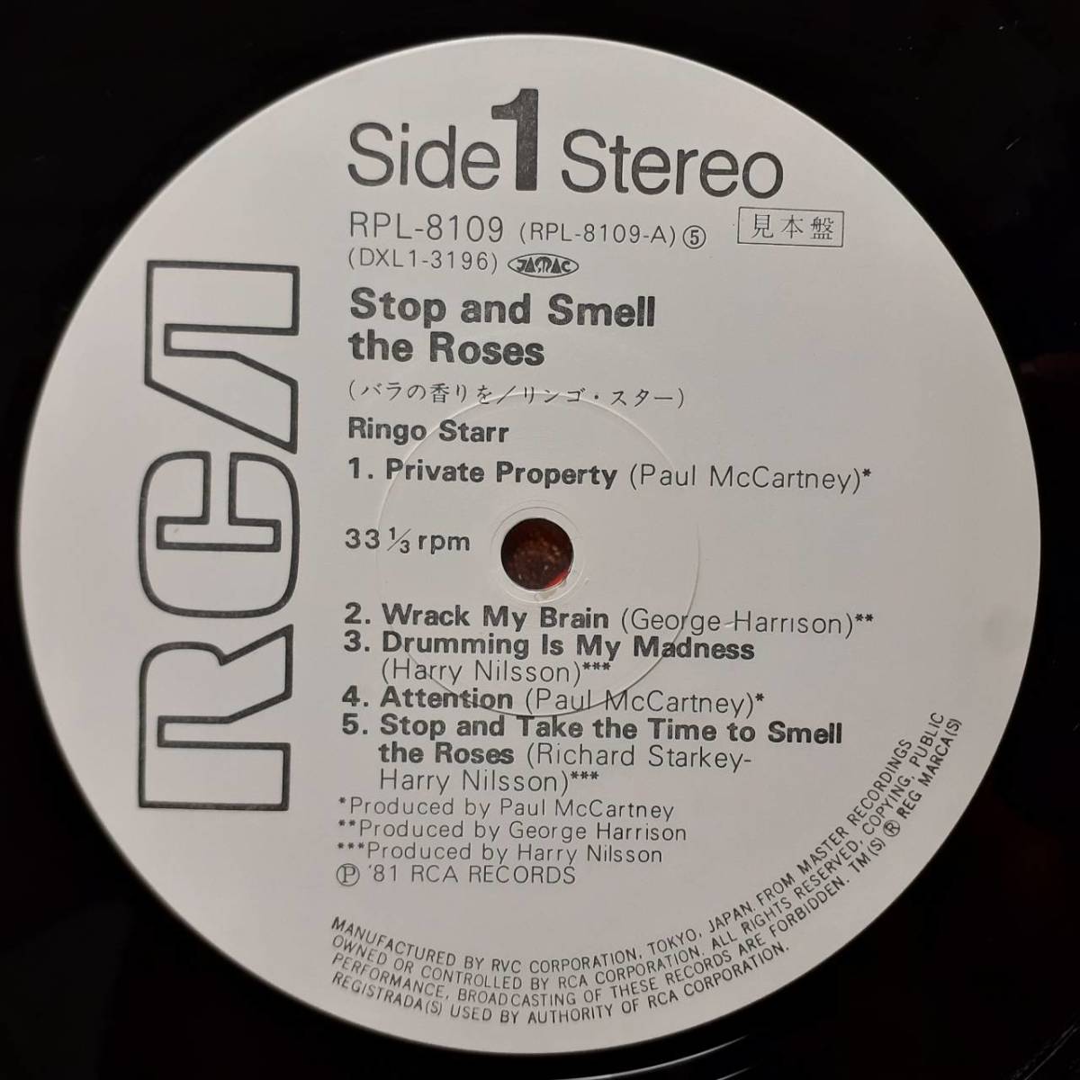 レア！日本盤LP帯付き！PROMO見本盤 白ラベル Ringo Starr / Stop And Amell The Roses 1981年 RCA RPL-8109 リンゴ・スター バラの香りを_画像1