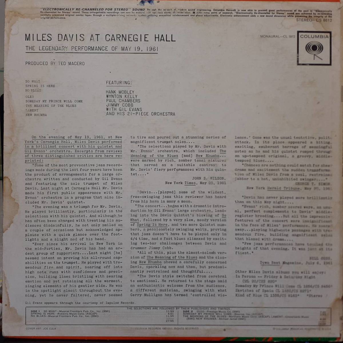 米COLUMBIAオリジLP!6EYEラベルSTEREO!Miles Davis / At Carnegie Hall 62年 CS8612 Gil Evans,Hank Mobley,Wynton Kelly,Paul Chambers 米COLUMBIAオリジLP!6EYEラベルSTEREO!Miles Davis / At Carnegie Hall 62年 CS8612 Gil Evans,Hank Mobley,Wynton Kelly,Paul Chambers