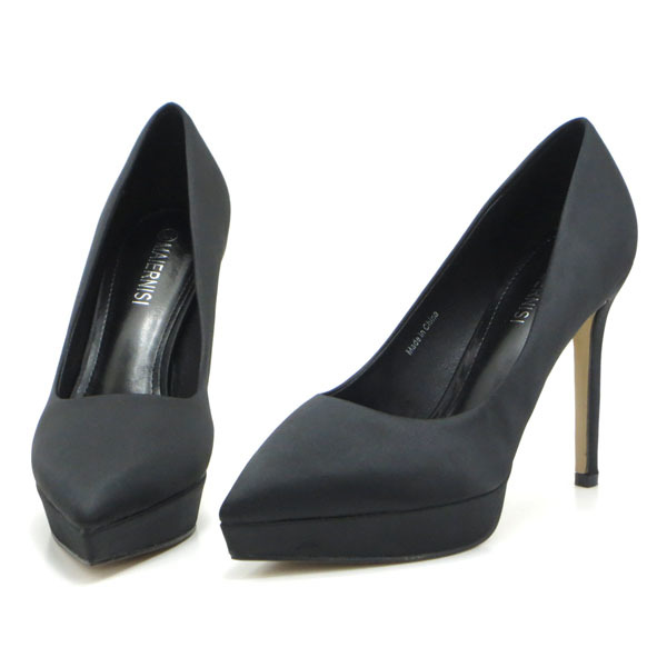  new goods large size pumps black 26cm 131409-42 satin material front thickness bottom storm high heel 