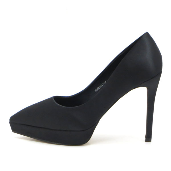  new goods large size pumps black 26cm 131409-42 satin material front thickness bottom storm high heel 