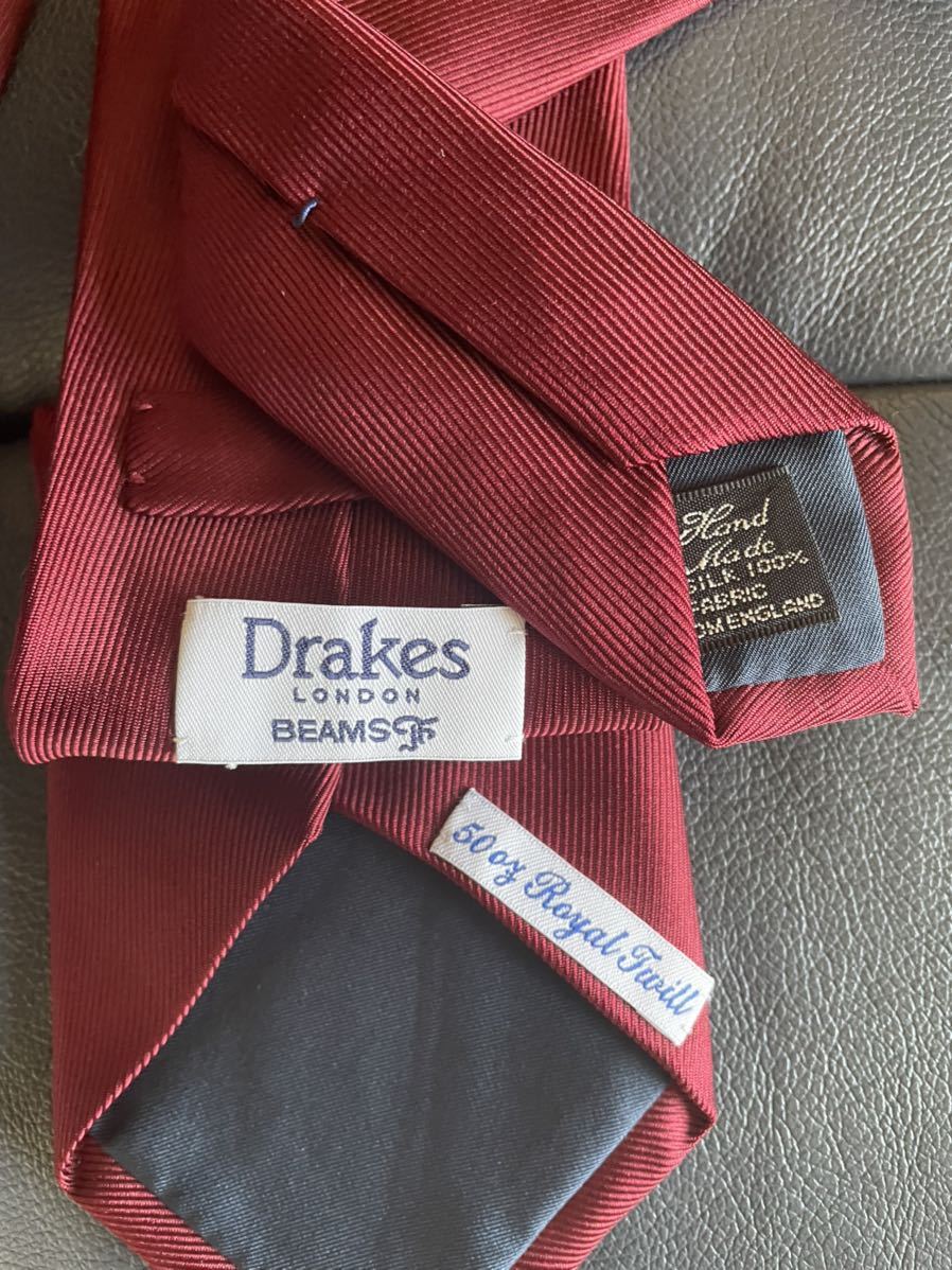 美品】Drake's ドレイクス 英国製 50ozツイル レッドソリッドタイ