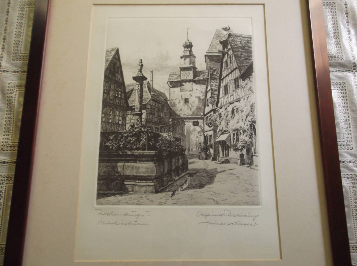 ★美品★銅版画　南ドイツ ローテンブルク(Rothenburg ob der Tauber) マルクス塔　直筆サイン入り_画像2