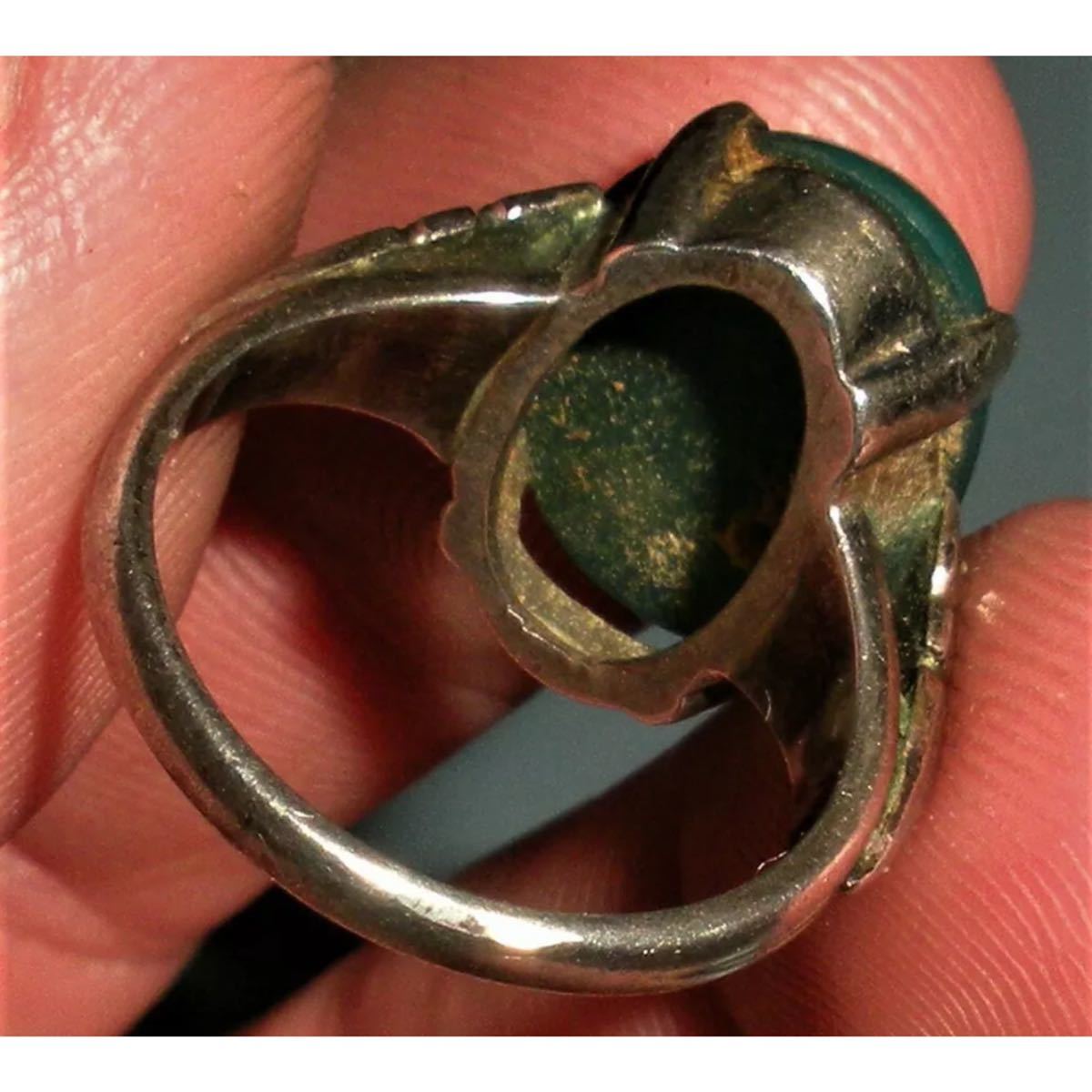 超希少!ANTIQUE MID 1900 ART DECO JADE SILVER ENGAGEMENT RING MADE IN USA ZUNIアンティークアートデコジェイドシルバーリング12.5号_画像5