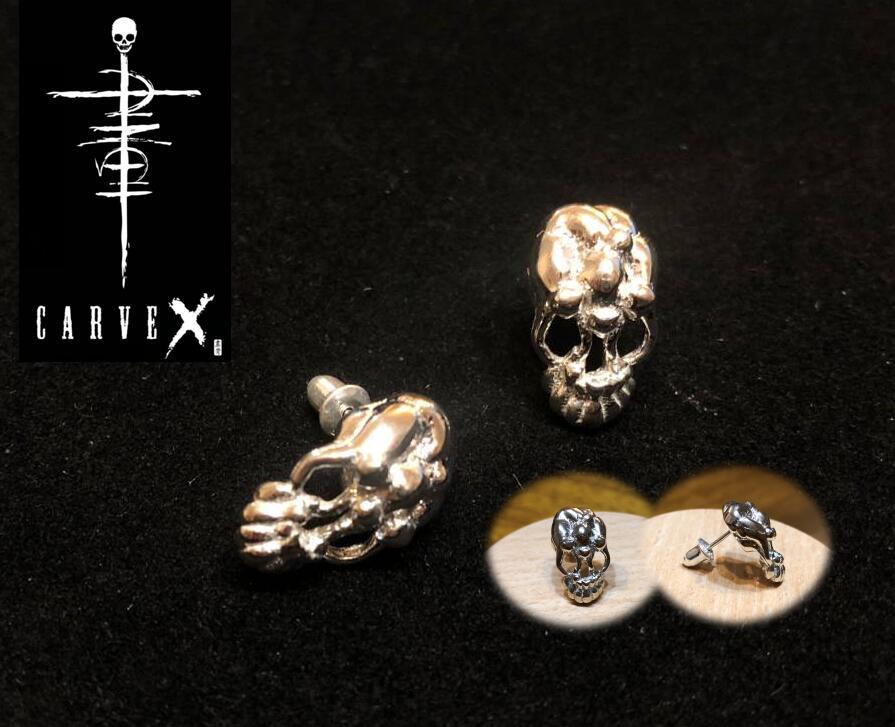 *..CARVEX* handmade . river country . cat skeleton earrings 1 set 2 piece delicate sculpture expert arm guard kote san work 925 silver hand made .. Skull skull free shipping 