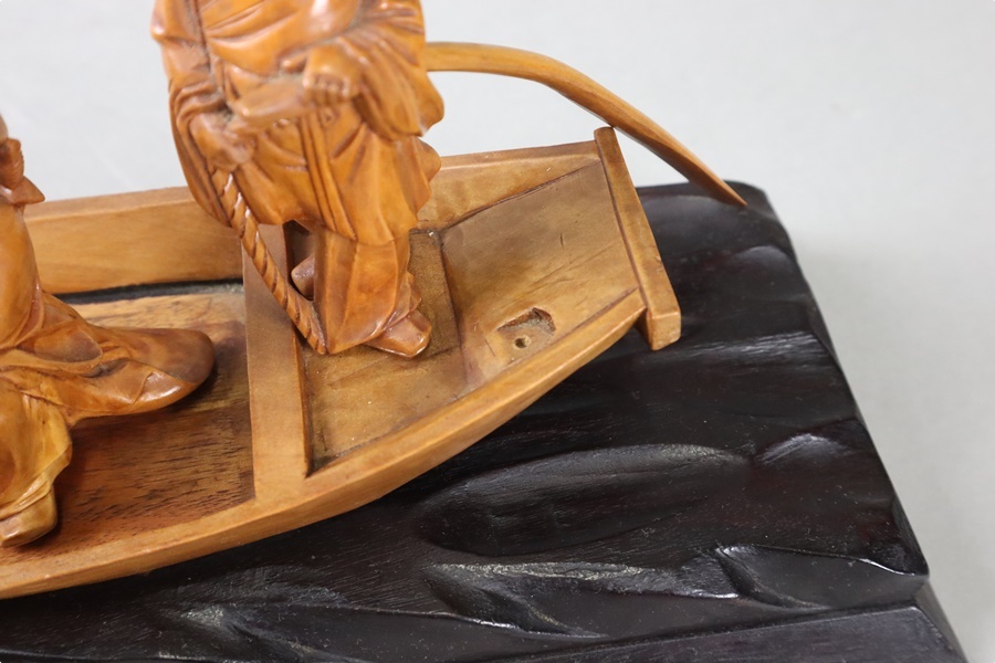 中国美術 木造彫刻 八仙人 置物 幅55cm 黄楊木 木彫 子供 人物 細密細工 古美術品[a1275]_画像7