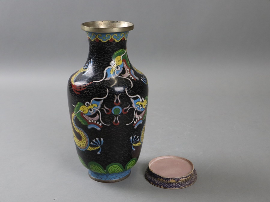 中国古玩 唐物 古七宝 七宝焼 五爪龍紋 花瓶 箱付 古作 細密細工