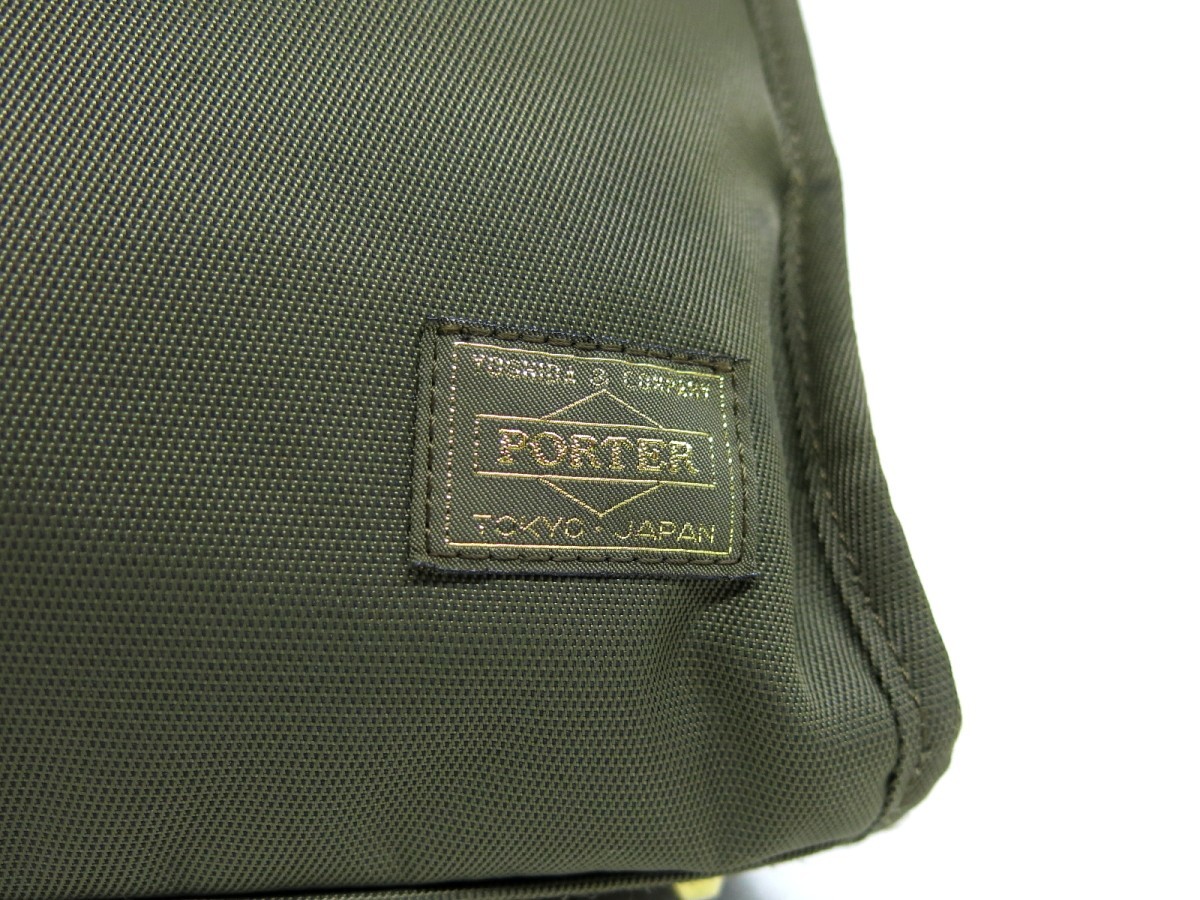 PORTER ポーター 吉田カバン◆メンズ◆ナイロン◆トート バッグ◆カーキ ゴールド金具◆美品◆肩掛け◆A4 収納◆ビジネス 書類◆N3422_画像8