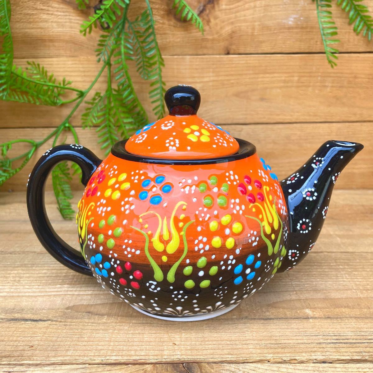20cm* new goods * Turkey ceramics teapot * orange * hand made kyu tough ya ceramics [ conditions attaching free shipping ]111