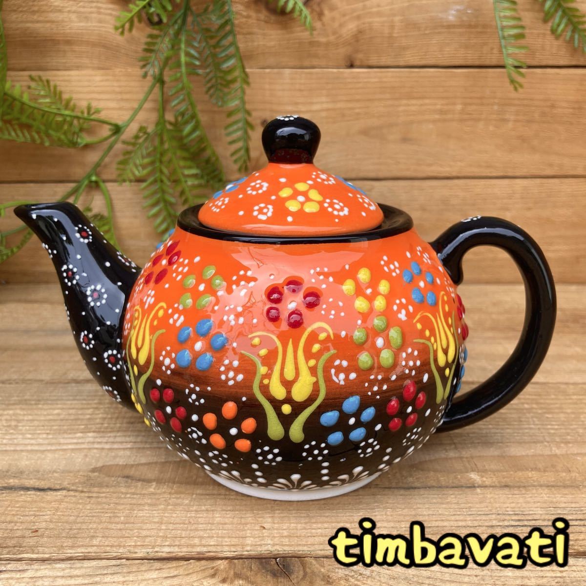 20cm* new goods * Turkey ceramics teapot * orange * hand made kyu tough ya ceramics [ conditions attaching free shipping ]111