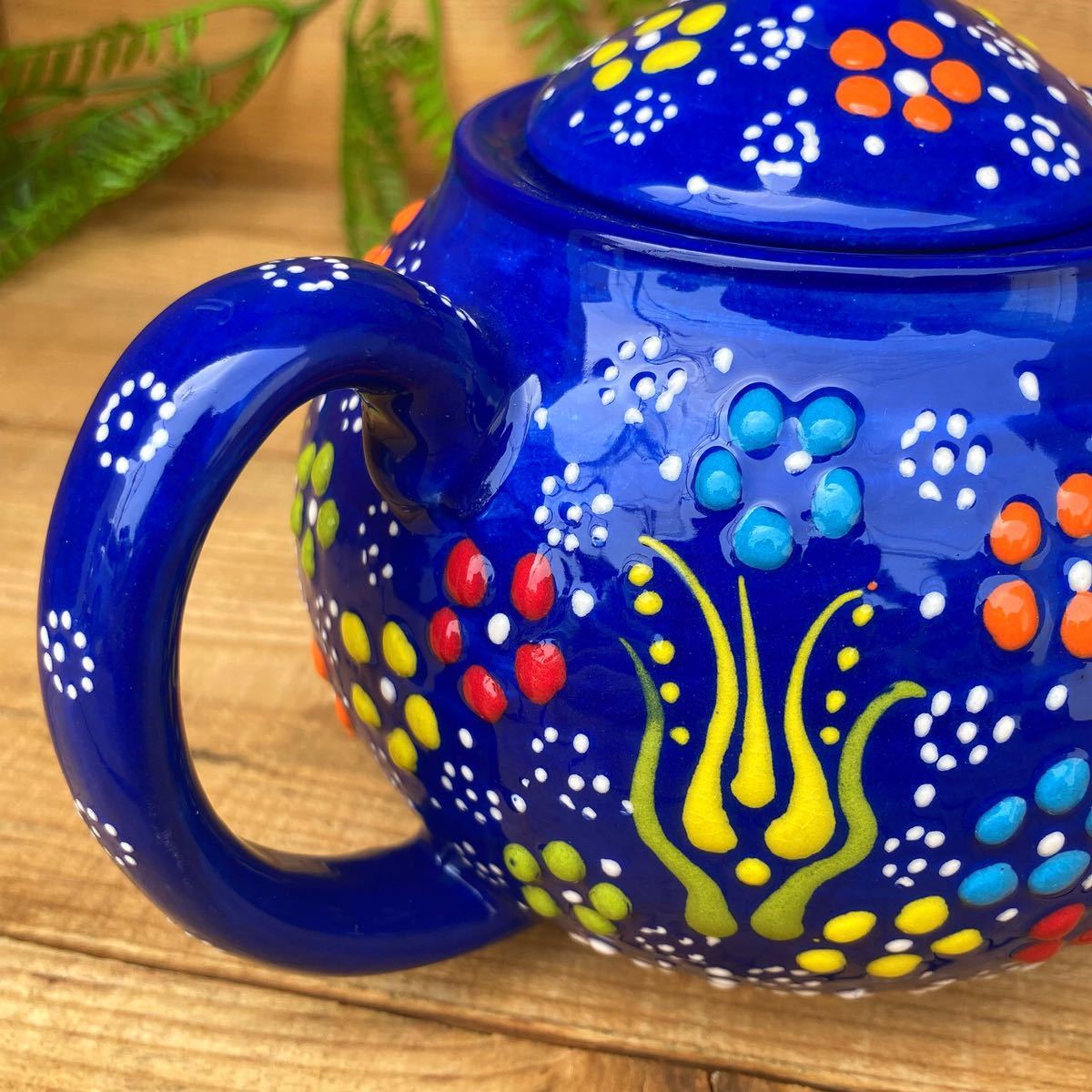 20cm* new goods * Turkey ceramics teapot * blue * hand made kyu tough ya ceramics [ conditions attaching free shipping ]113