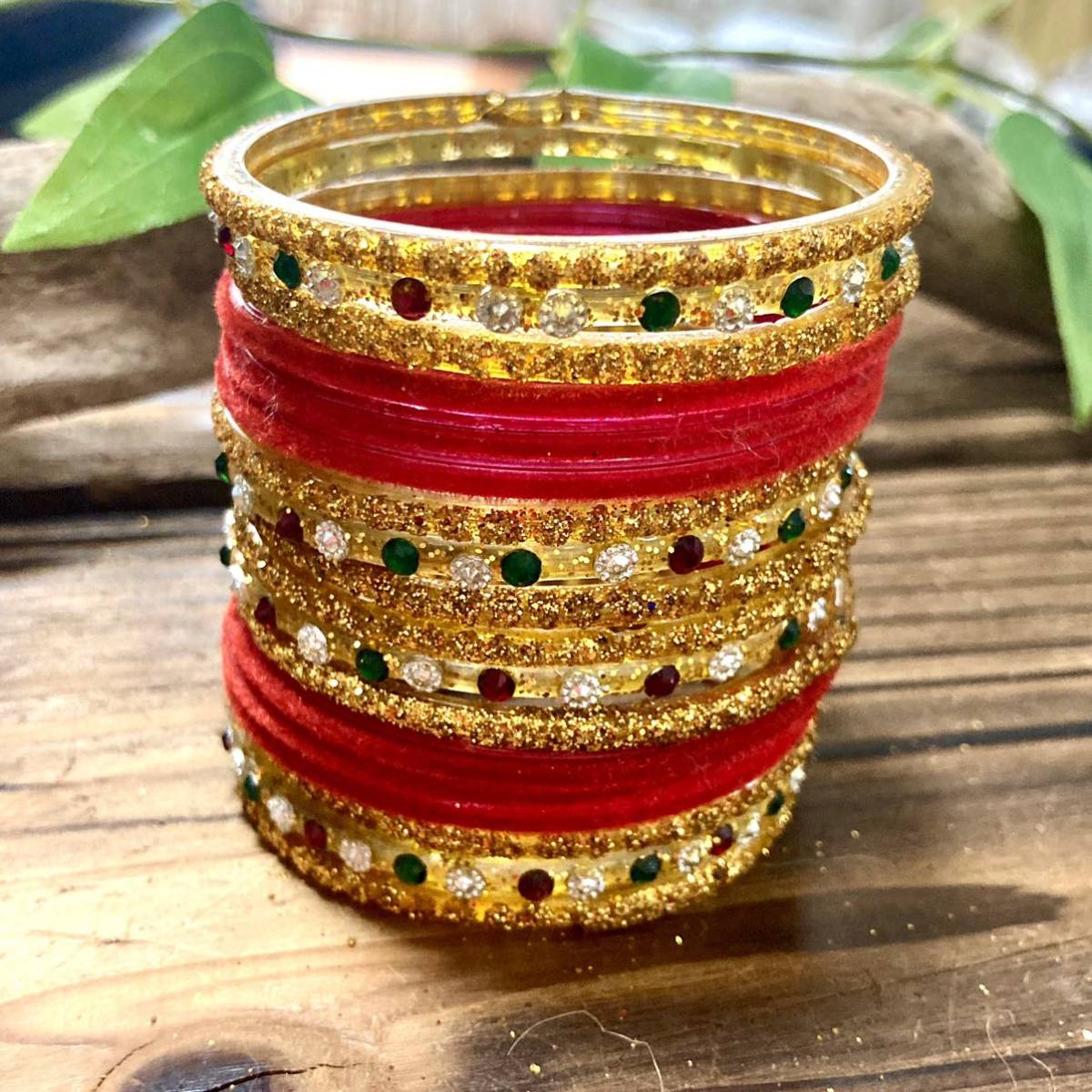 [ conditions attaching free shipping ]* new goods * glass bangle gorgeous 18 pcs set * exotic red * Arabia nekizo сhick 