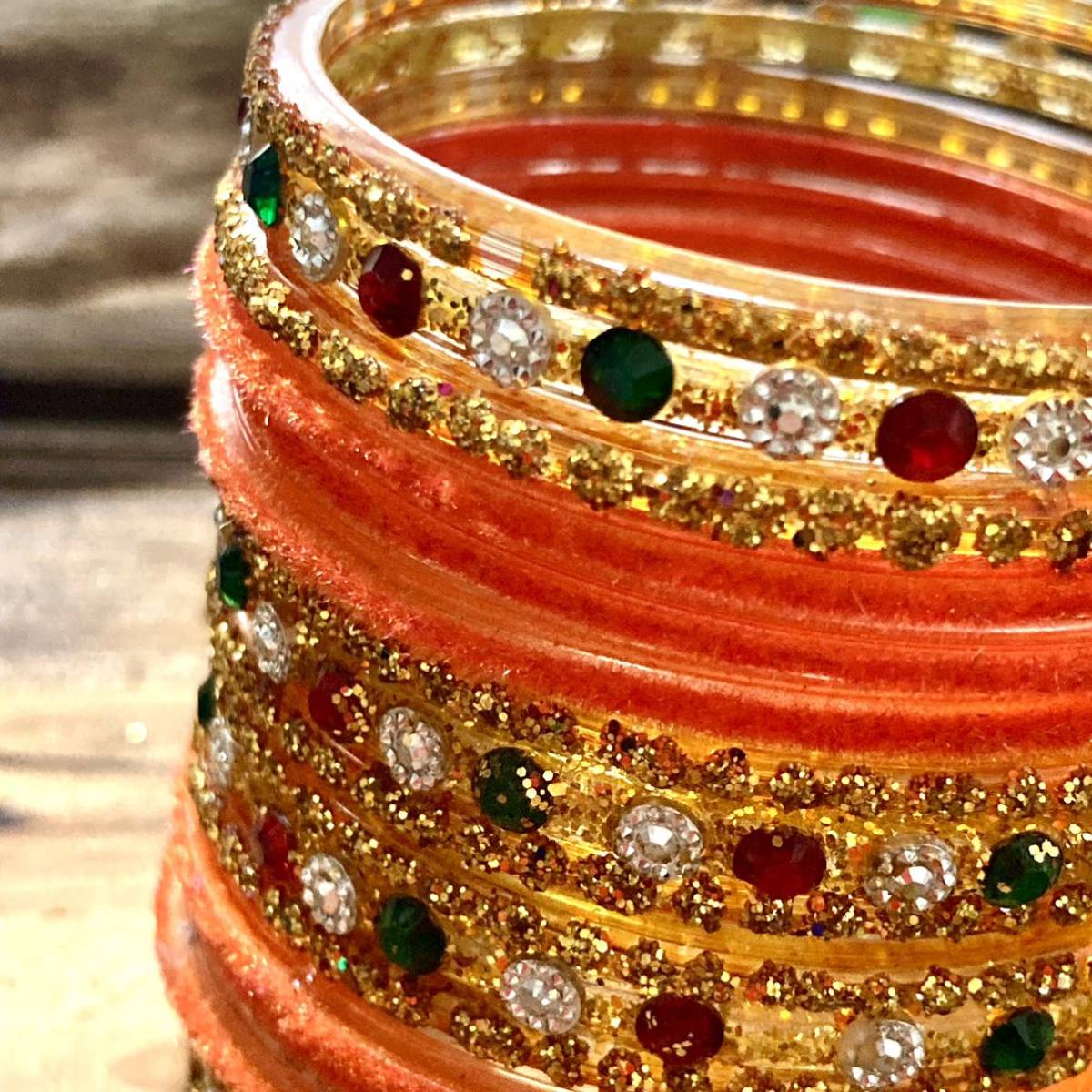 [ conditions attaching free shipping ]* new goods * glass bangle gorgeous 18 pcs set * exotic orange * Arabia n India ne pearl 