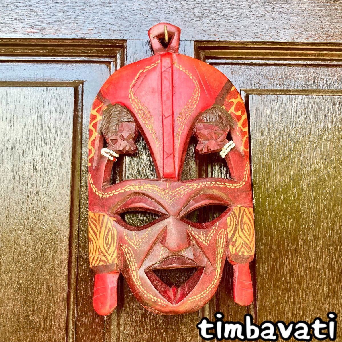 木製　アフリカ土産　仮面飾り