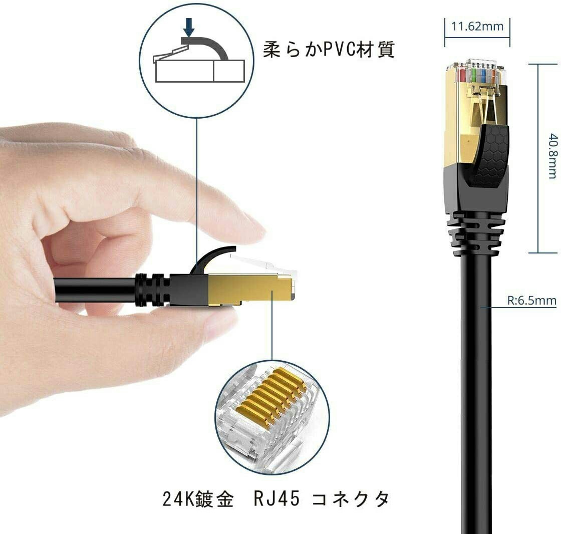 最新 CAT8 カテゴリー8 LANケーブル 5m SSTP【二重シールド】Veetop製 40Gbps 2000MHz★ 新品