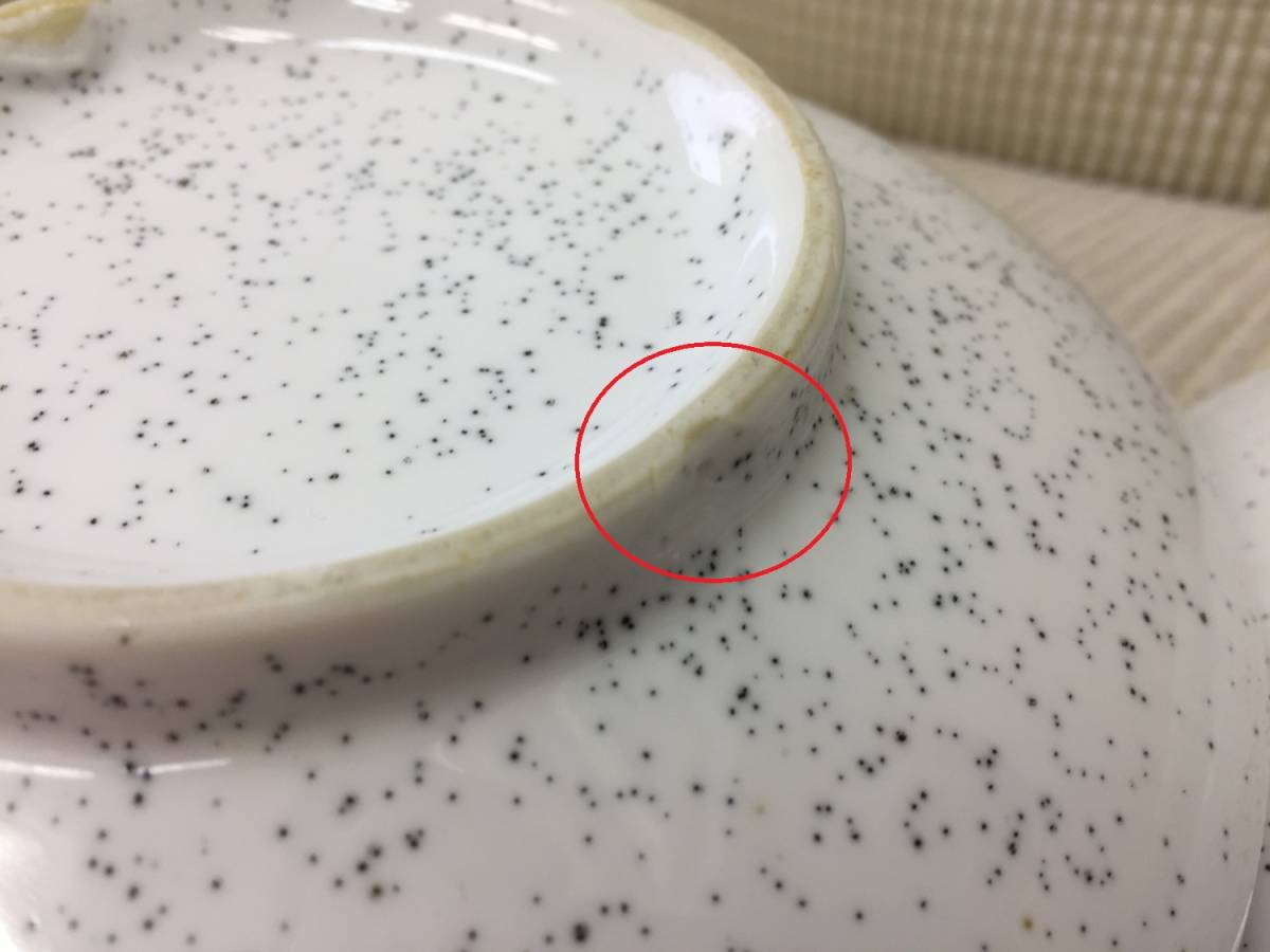 食器「少し深めの皿 ５枚セット」 一部欠けのような箇所あり 高さ：約4cm 円直径：約16.5cm シンプル 白に細かい黒の点の画像4