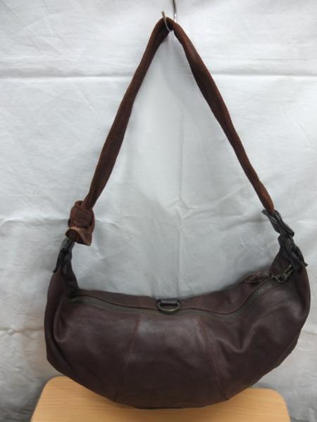  free shipping! shoulder bag cow leather damage oil leather dark brown 1 And A* unused cheap!