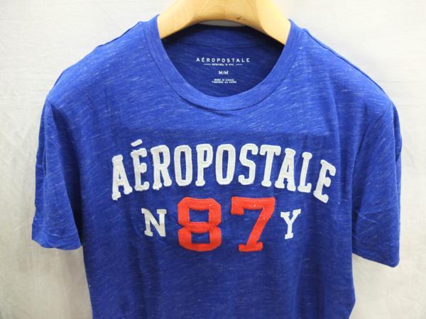 送料無料！半袖Ｔシャツ　アップリケロゴ　ムラ糸天竺　Mサイズ　ブルー　米国ＡＥＲＯＰＯＳＴＡＬＥ★ＯＵＴＬＥＴ未使用格安！_画像1