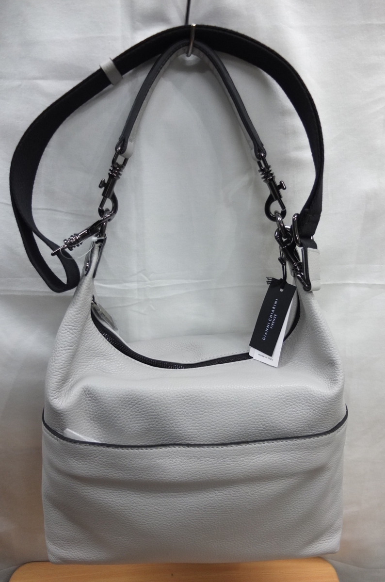  free shipping! shoulder bag 2WAY bag cow .. leather ice gray .ITALY made GIANNI CHIARINI* unused cheap!