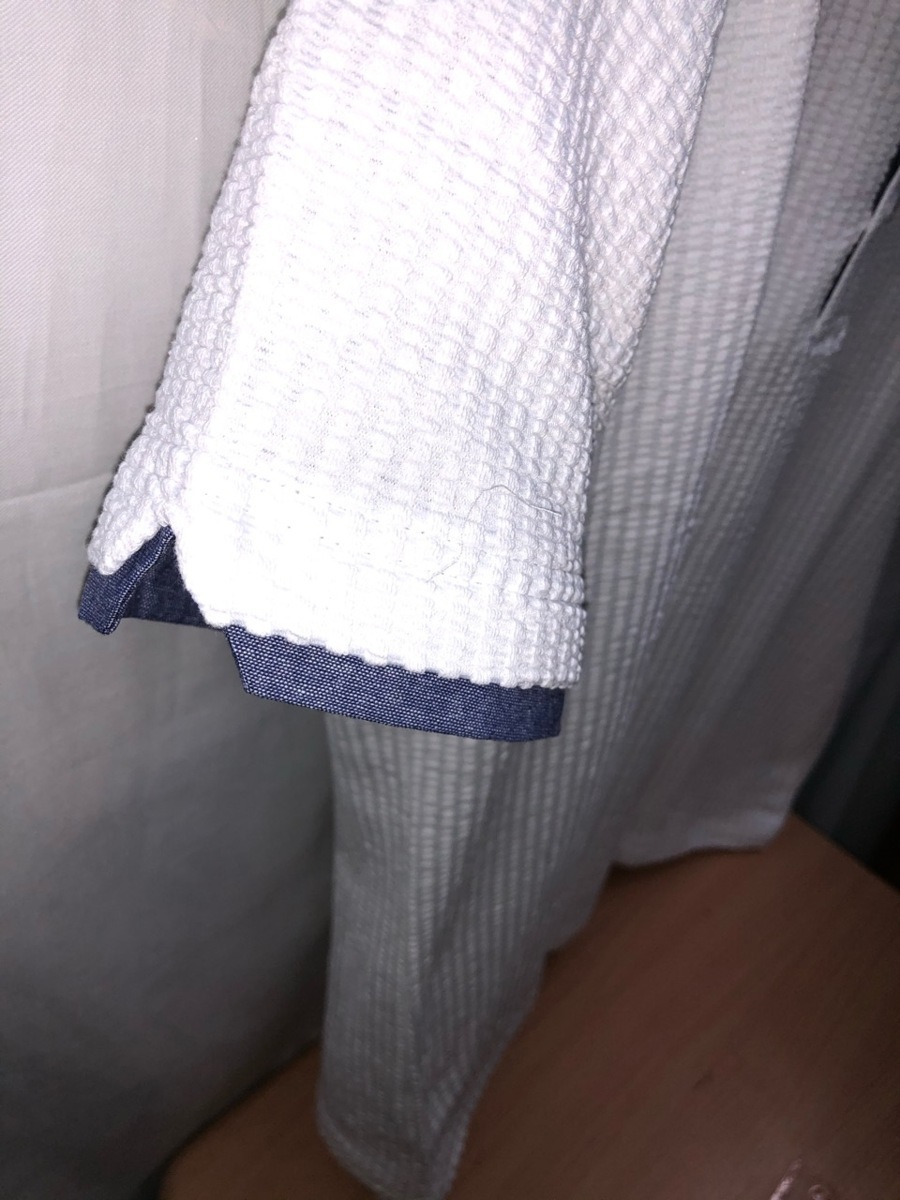 ポロシャツ　ゴルフシャツ　サッカーストライプ　２枚衿　ストレッチ　Ｍサイズ　白　ＣＲＥＡＴＩＯＮ　ＣＵＢＥ★未使用格安！_画像4