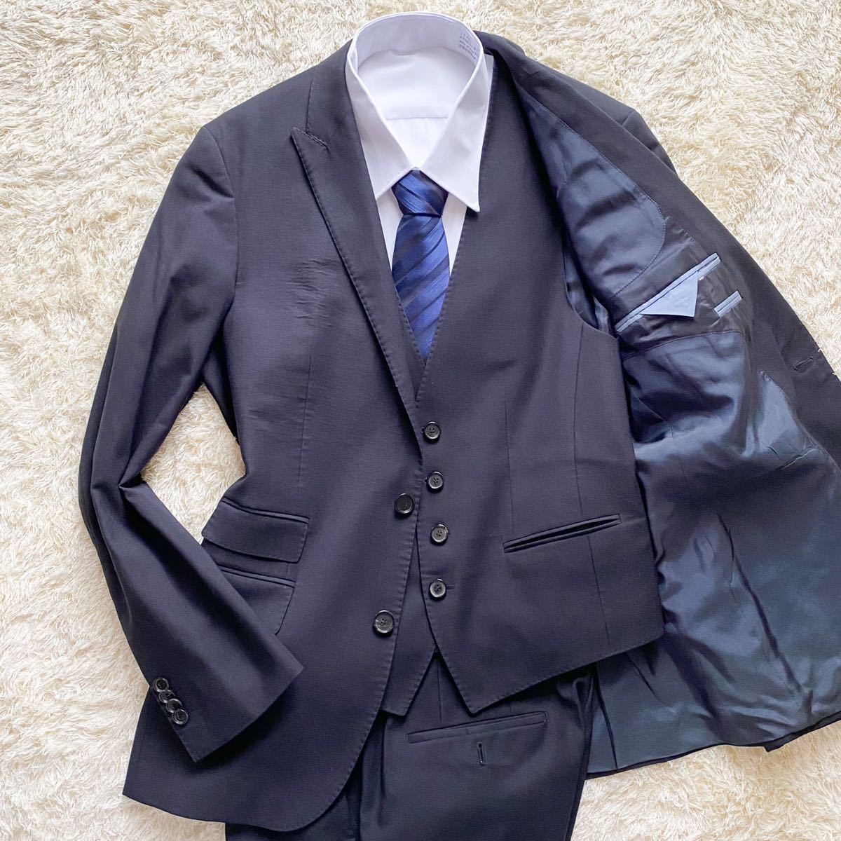 ヒューゴボス【圧巻の3ピース】HUGO BOSS シングルスーツ 黒 ブラック