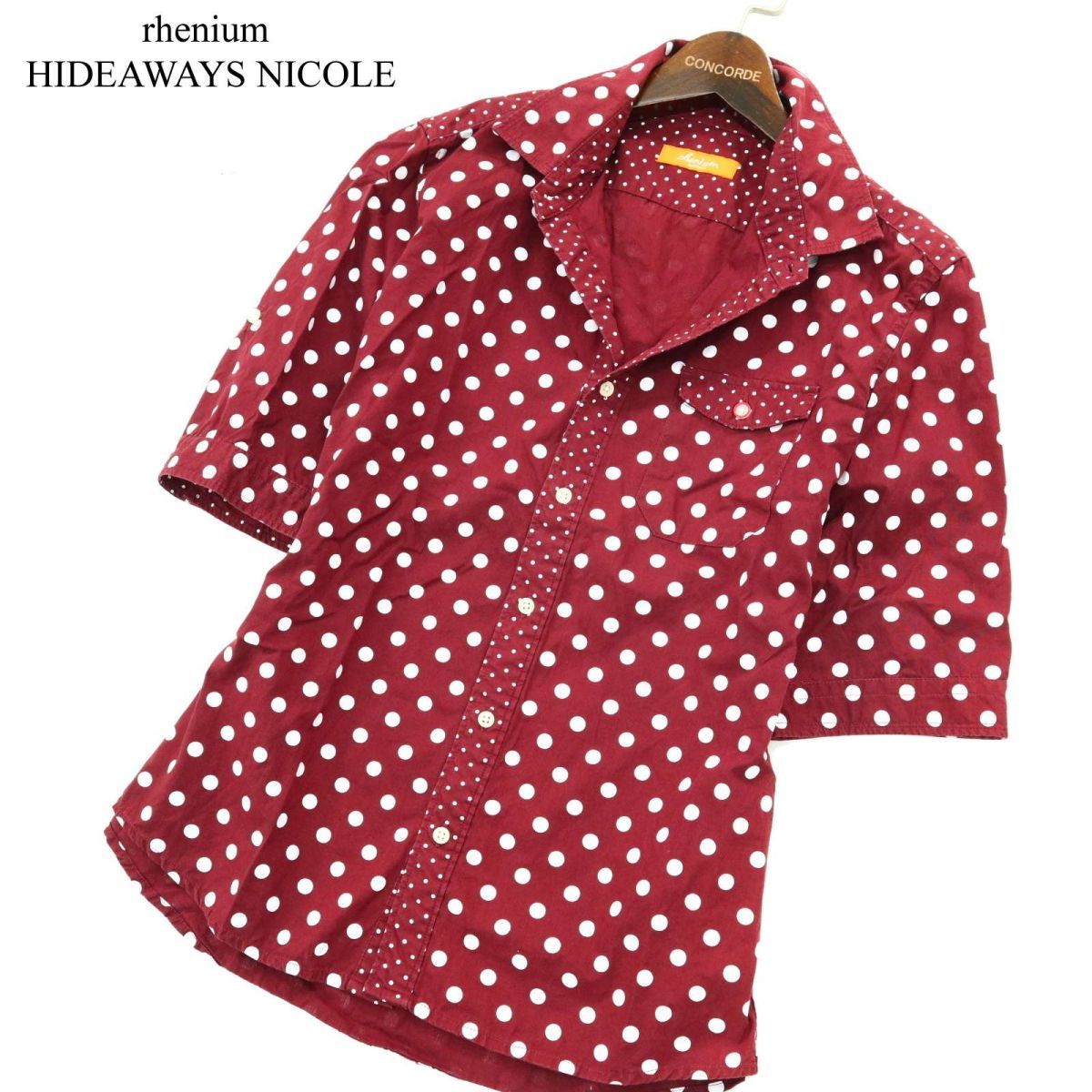 rhenium HIDEAWAYS NICOLE ハイダウェイ ニコル 春夏 ドット切替★ 半袖 ワーク シャツ Sz.46　メンズ　A2T06428_6#A_画像1