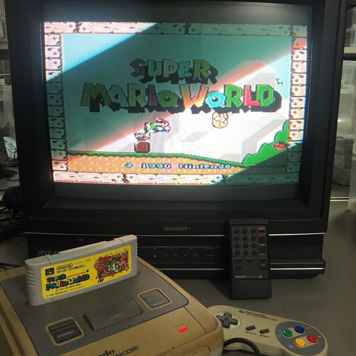 【RTA入門セット】ブラウン管19インチ　シャープ製　スーパーファミコン本体・スーパーマリオワールド付き　何本でも送料198円 動作保証_画像1