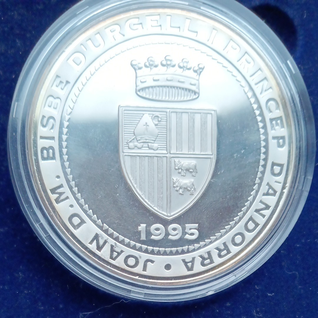 1995年 アンドラ公国アトランタオリンピック5オンスプルーフ銀貨 純金1グラム鍍金あり 大型銀貨