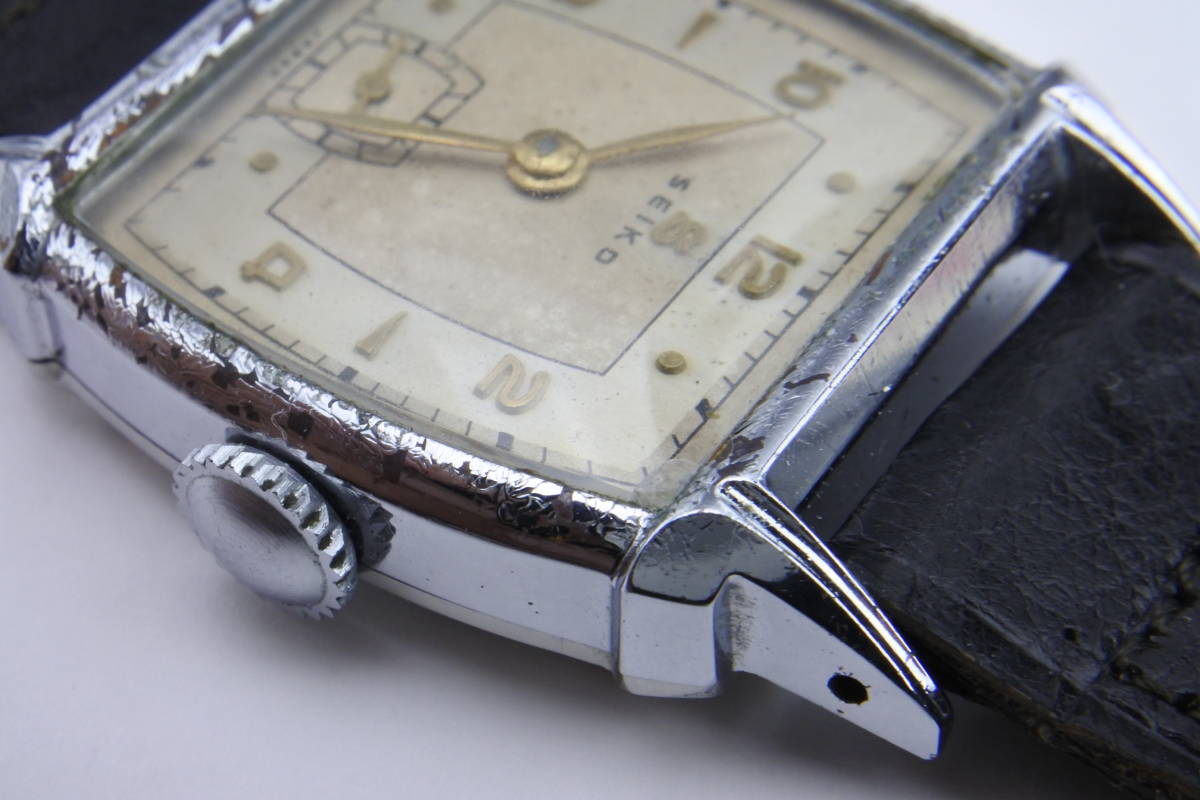 希少 １９４０年代当時物 精工舎SEIKO（SEIKOSHA）新10A型 バナナムーブメント スモセコ 角形手巻紳士腕時計 お洒落アンティーク品